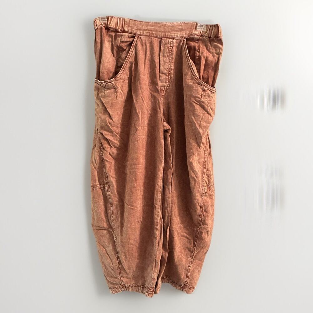 Free People High Road Barrel Pants Cinnamon Linen Blend Pull On Size Medium